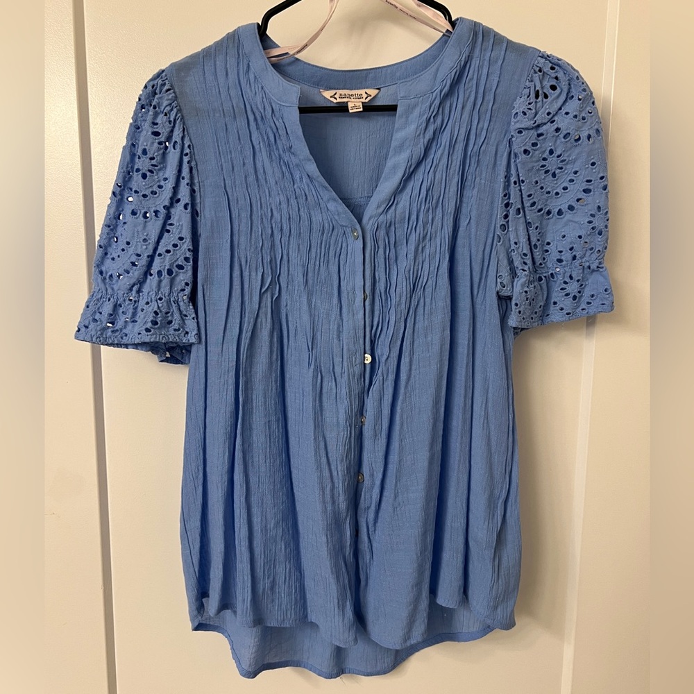 Blue Pleated Blouse